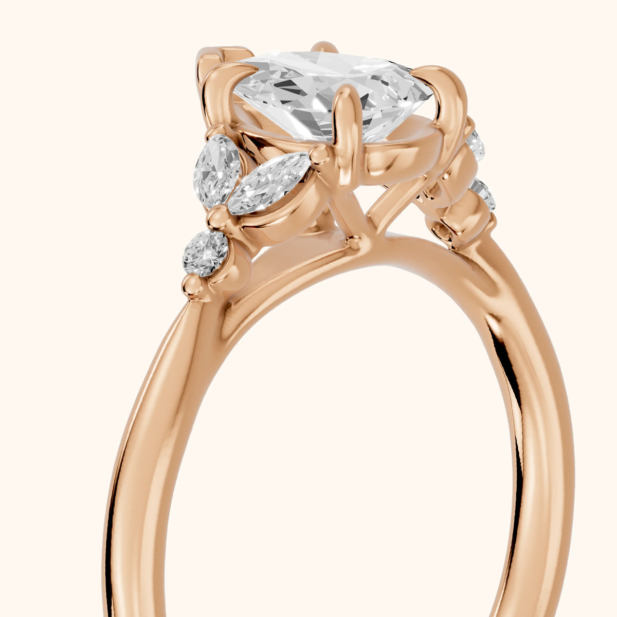 Rilla Floral Cluster Pear Diamond Engagement Ring in Rose Gold - slant-view.webp