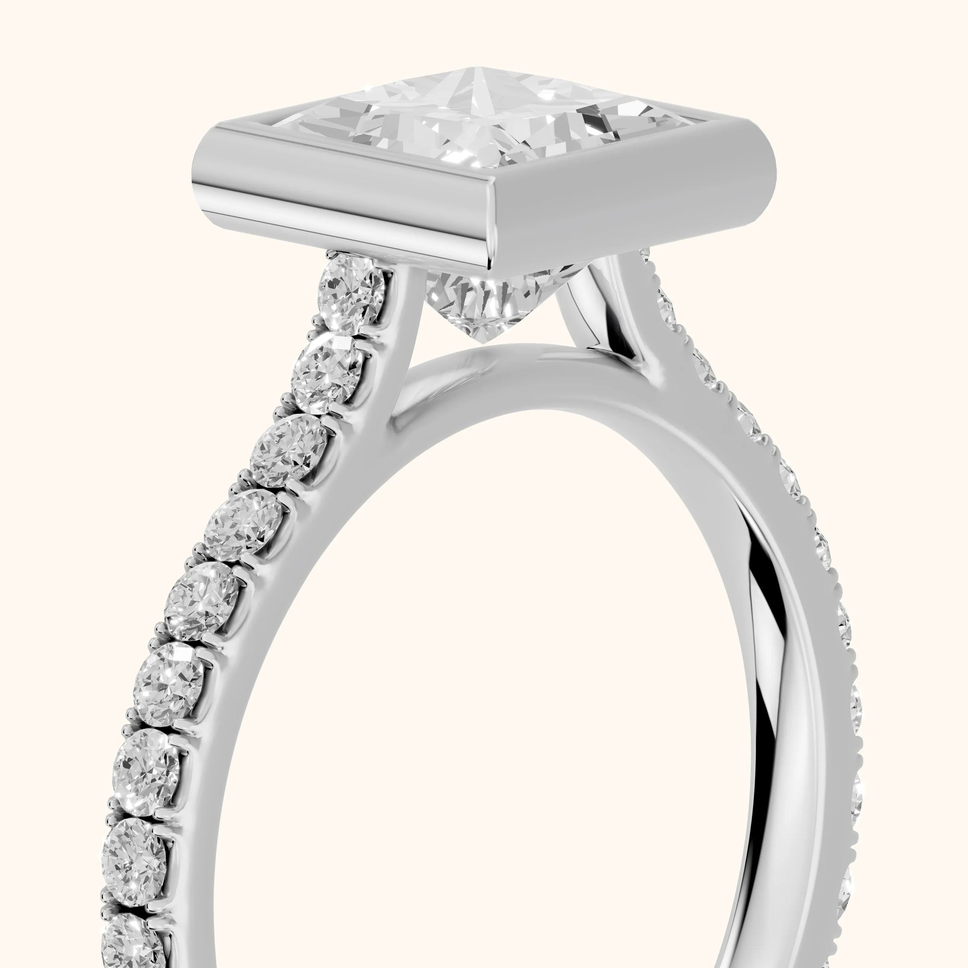 Cora Bezel Pavé Princess Diamond Ring in White Gold - slant-view.webp