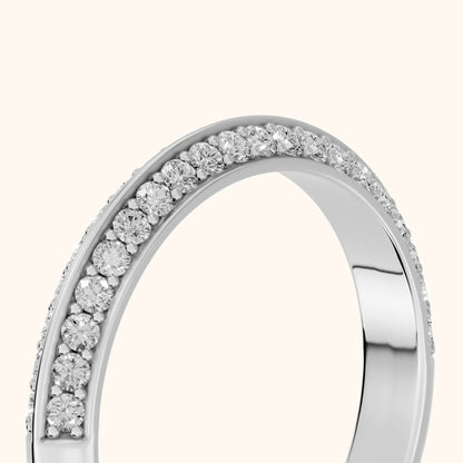 Divya Ridged Dome Round Diamond Half Eternity Band in Silver - slant-view