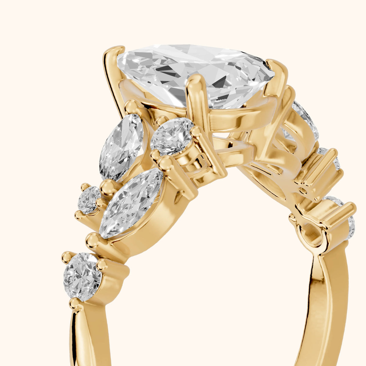 Kelsey Leaf Cluster Pear Diamond Engagement Ring in Yellow Gold - slant-view.webp