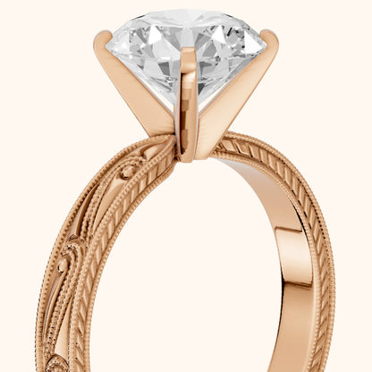 Abbie Engraved Solitaire Round Diamond Engagement Ring in Rose Gold - slant-view.webp