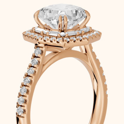 Janelle Double Halo Pavé Cushion Diamond Engagement Ring in Rose Gold - slant-view.webp