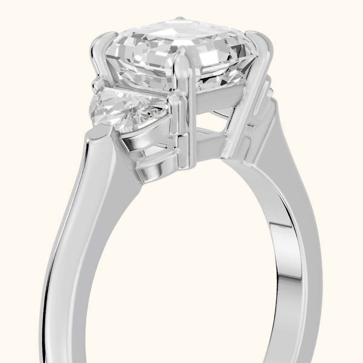 Elia Half-Moon Three-Stone Asscher Diamond Engagement Ring in Silver - slant-view.webp