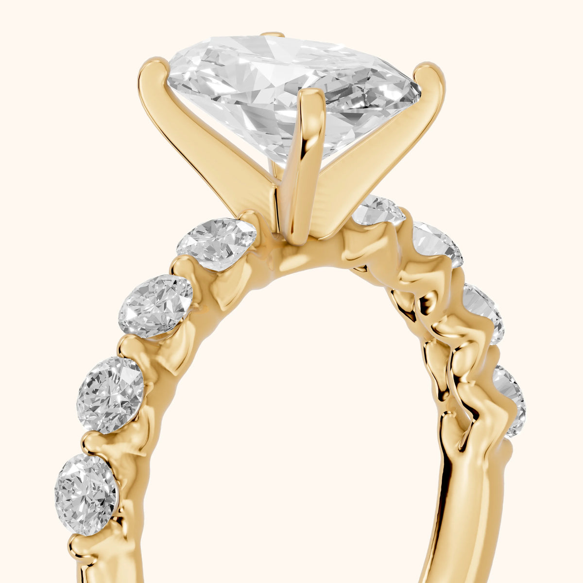 Maura Beaded Statement Oval Diamond Engagement Ring in Yellow Gold - slant-view.webp