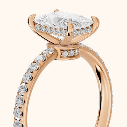 Thea Hidden Halo Pavé Radiant Diamond Engagement Ring in Rose Gold - slant-view.webp