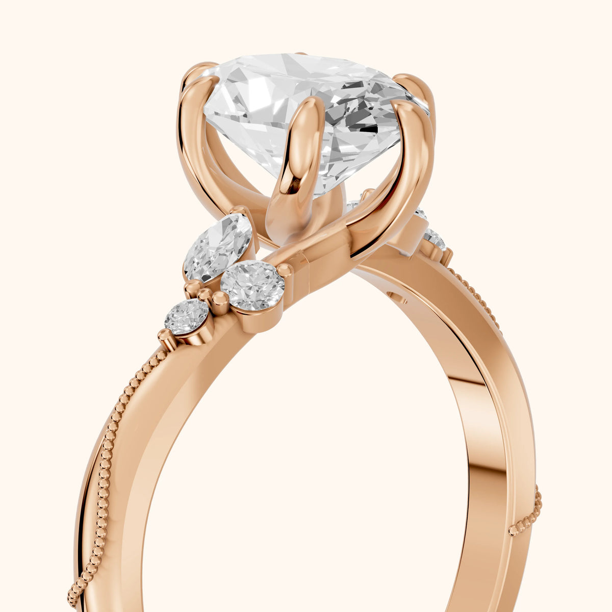 Joanna Milgrain Twist Oval Diamond Engagement Ring in Rose Gold - slant-view.webp
