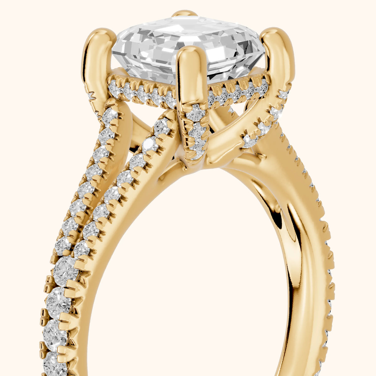 Giovanna Hidden Halo Split Shank Asscher Diamond Engagement Ring in Yellow Gold - slant-view.webp