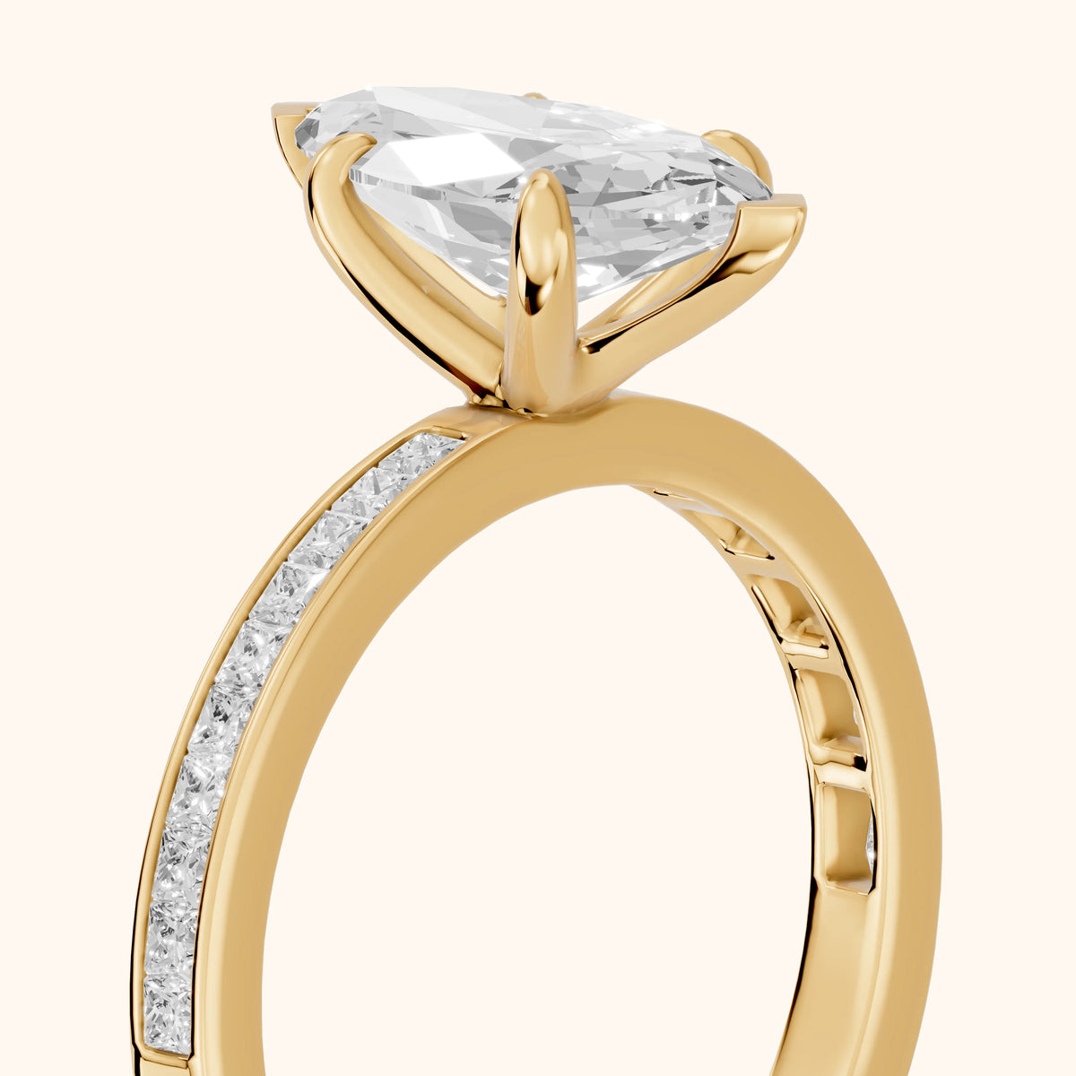 Freja Channel Set Marquise Diamond Engagement Ring in Yellow Gold - slant-view.webp