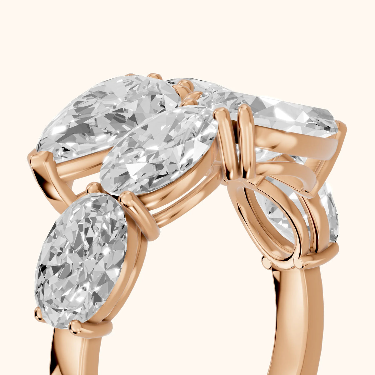 Ines Bypass Pear & Oval Diamond Anniversary Ring in Rose Gold - slant-view