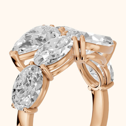 Ines Bypass Pear & Oval Diamond Anniversary Ring in Rose Gold - slant-view