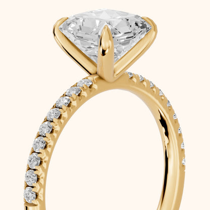 Ione Solitaire Pavé Radiant Diamond Engagement Ring in Yellow Gold - slant-view.webp
