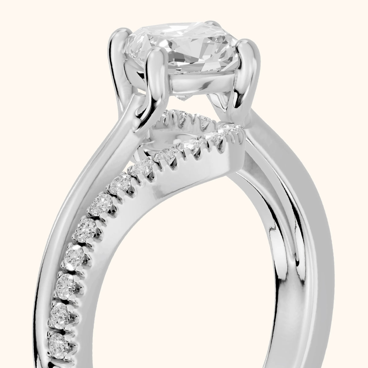 Stowe Bypass Pavé Cushion Diamond Engagement Ring in Silver - slant-view.webp