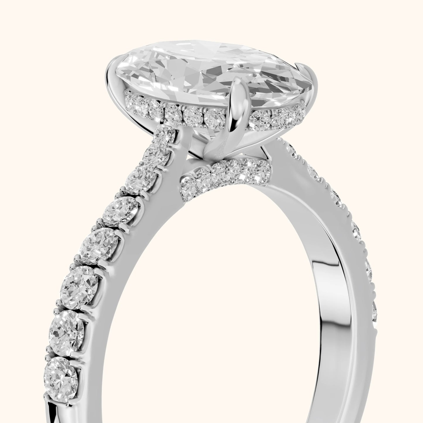 Gia Hidden Halo Pavé Oval Diamond Ring in Silver - slant-view.webp