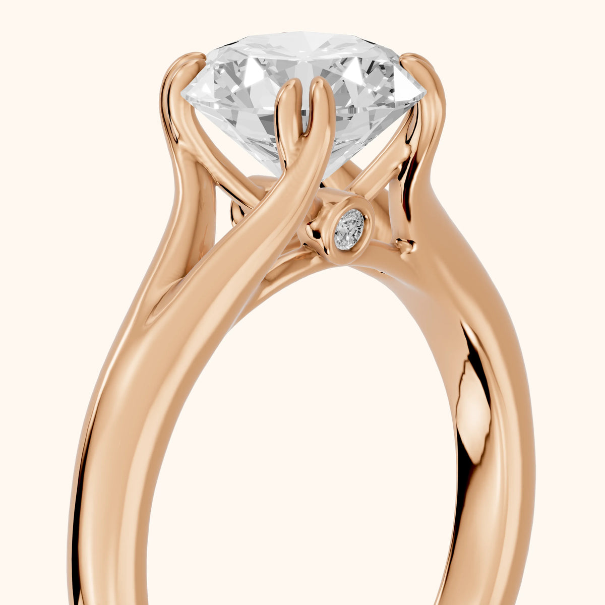 Jillian Solitaire Split Shank Round Diamond Engagement Ring in Rose Gold - slant-view.webp