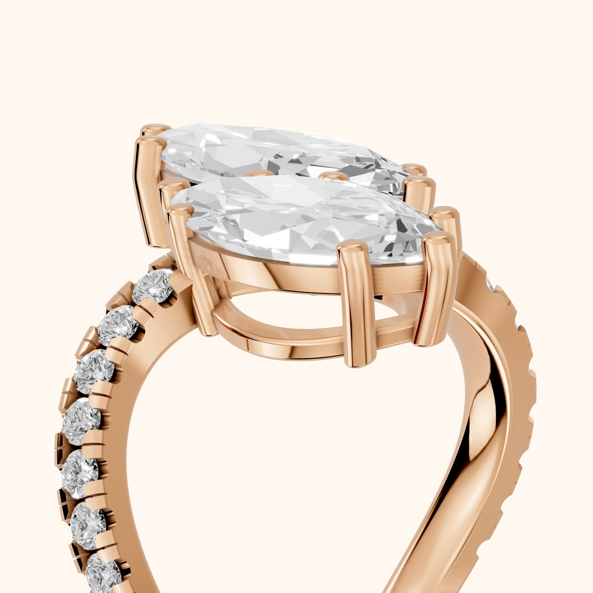 Lottie Two-Stone Bypass Marquise Diamond Engagement Ring in Rose Gold - slant-view.webp
