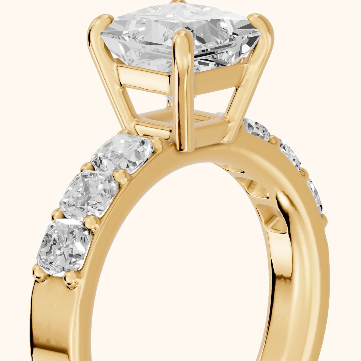 Maude Wide Band Pavé Princess Diamond Engagement Ring in Yellow Gold - slant-view.webp