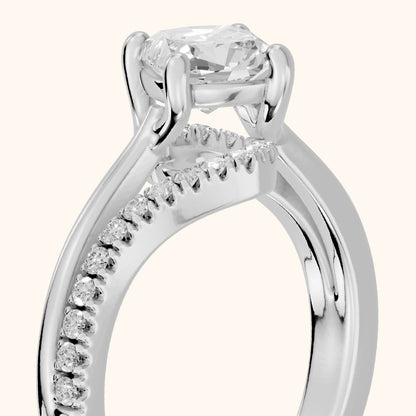 Stowe Bypass Pavé Cushion Diamond Engagement Ring in Platinum - slant-view.webp