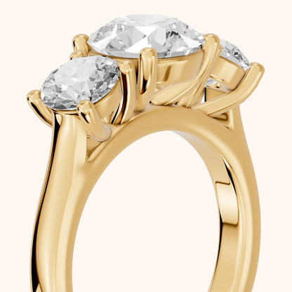 Callie Three-Stone Trellis Round Diamond Engagement Ring in Yellow Gold - slant-view.webp