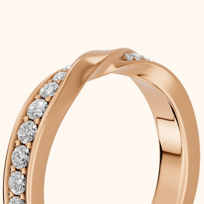 Sutton Twist Pavé Round Diamond Wedding Band in Rose Gold - slant-view