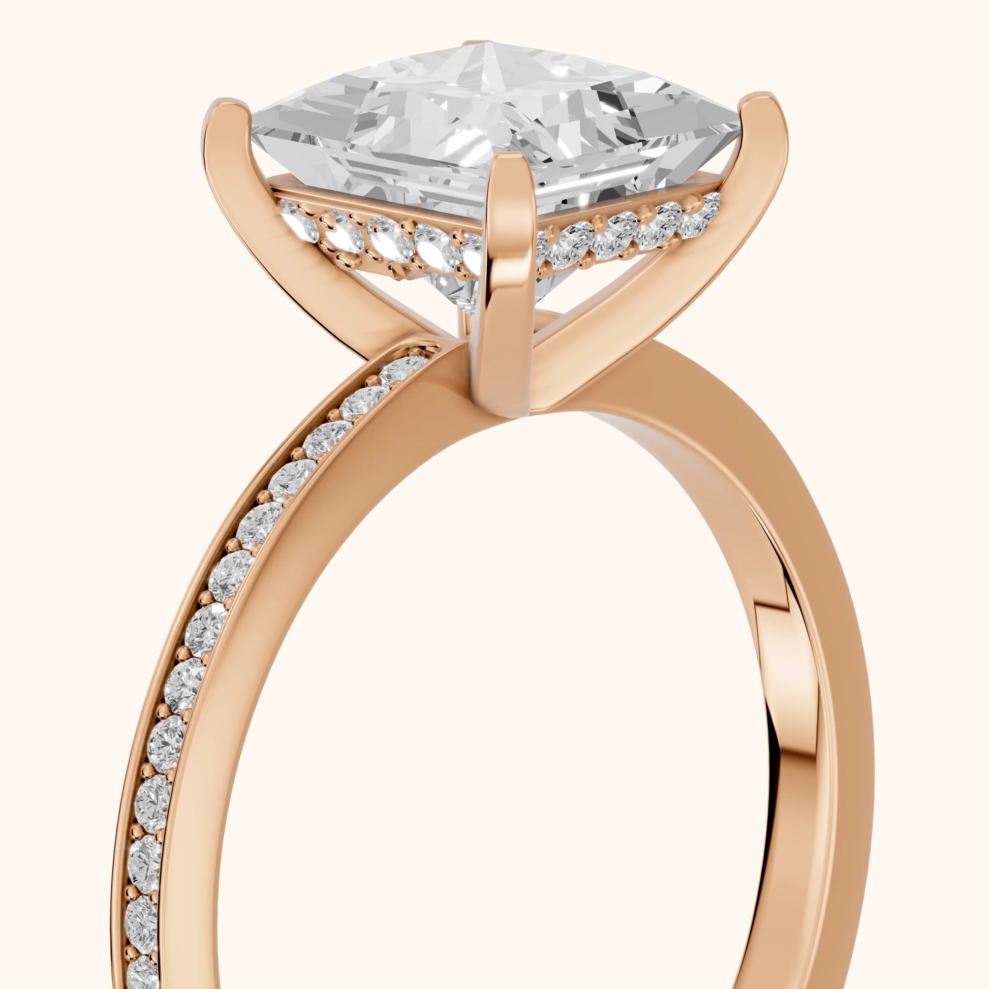Naia Hidden Halo Princess Diamond Ring in Rose Gold - slant-view.webp