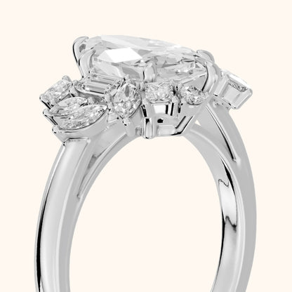 Eliana Starburst Cluster Marquise Diamond Engagement Ring in Silver - slant-view.webp