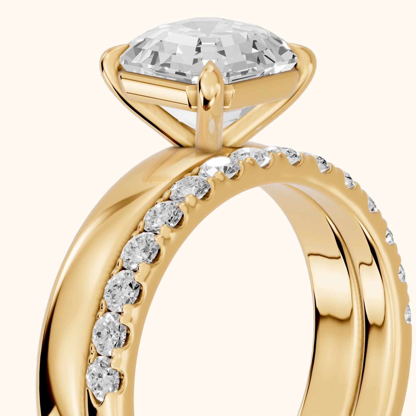 Veda Split Shank Pavé Asscher Diamond Engagement Ring in Yellow Gold - slant-view.webp