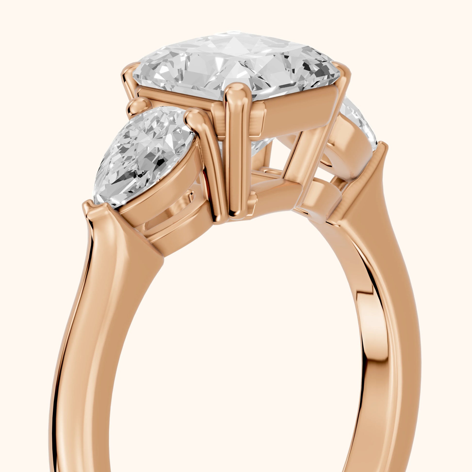 Mirabel Three-Stone Radiant Diamond Engagement Ring in Rose Gold - slant-view.webp