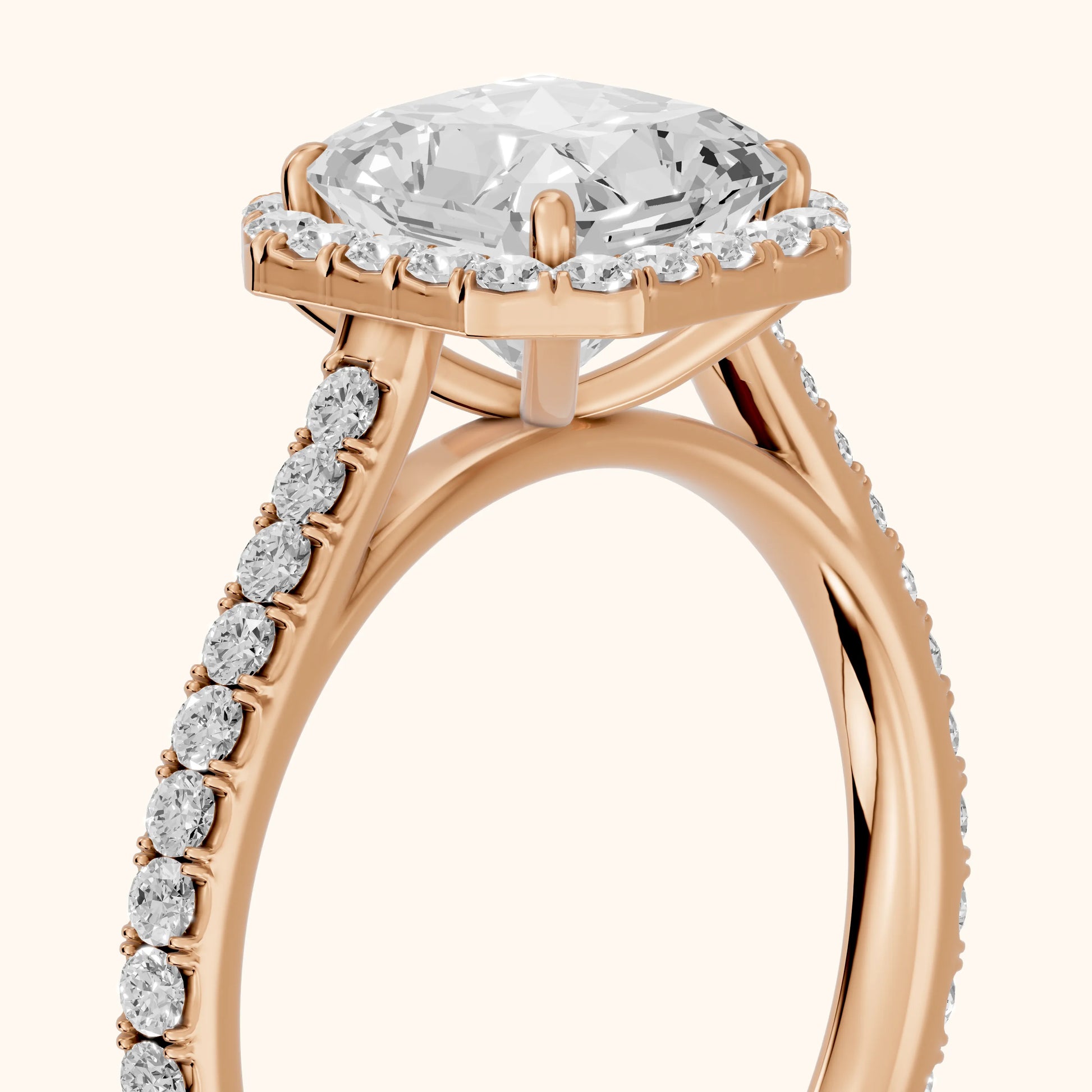 Willa Halo Micropavé Radiant Diamond Engagement Ring in Rose Gold - slant-view.webp