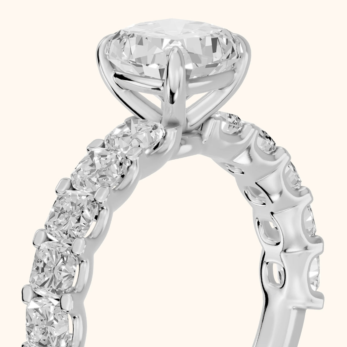 Katarina Statement Pavé Cushion Diamond Engagement Ring in Platinum - slant-view.webp