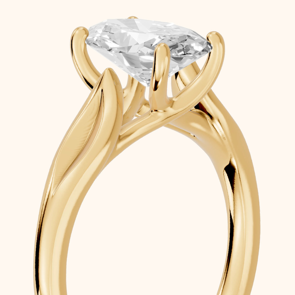 Lauretta Leaf Solitaire Oval Diamond Engagement Ring in Yellow Gold - slant-view.webp
