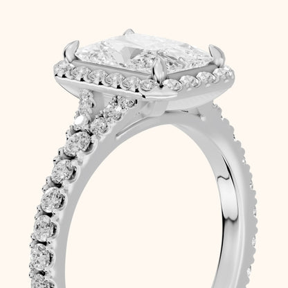Bella Halo Pavé Radiant Diamond Engagement Ring in Platinum - slant-view.webp