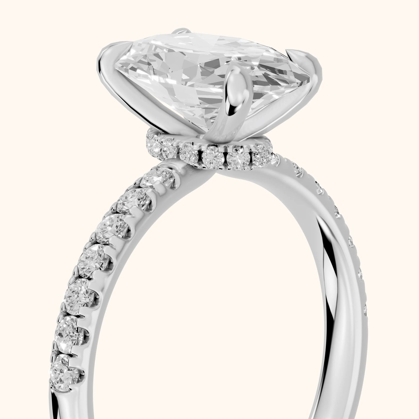 Maya Hidden Halo Pavé Oval Diamond Engagement Ring in White Gold - slant-view.webp