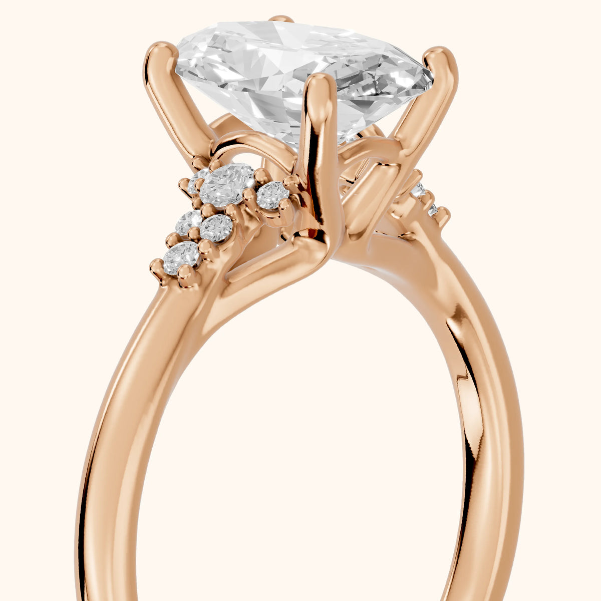 Vail Starburst Cluster Oval Diamond Engagement Ring in Rose Gold - slant-view.webp