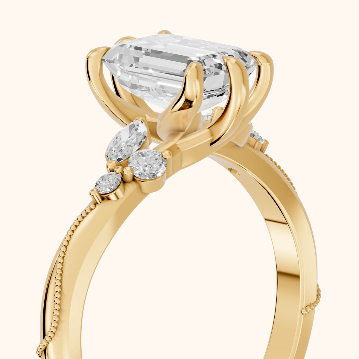 Joanna Milgrain Twist Emerald Diamond Engagement Ring in Yellow Gold - slant-view.webp