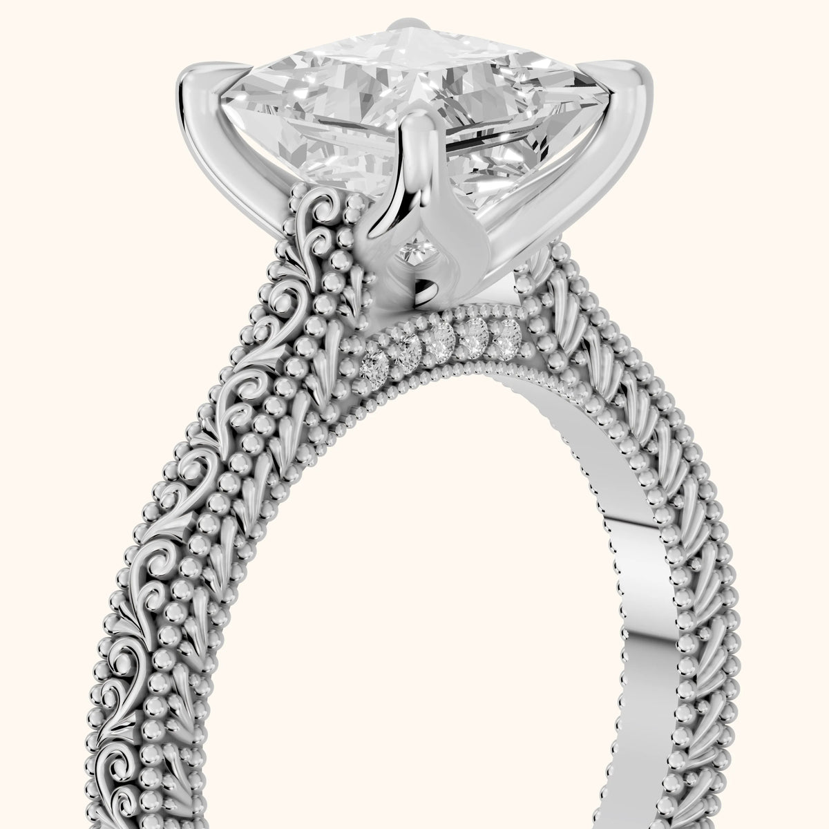 Sierra Hidden Halo Engraved Princess Diamond Engagement Ring in White Gold - slant-view.webp