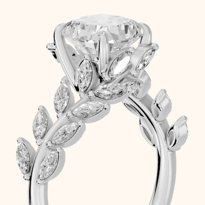 Clarion Leaf Bypass Cushion Diamond Engagement Ring in White Gold - slant-view.webp