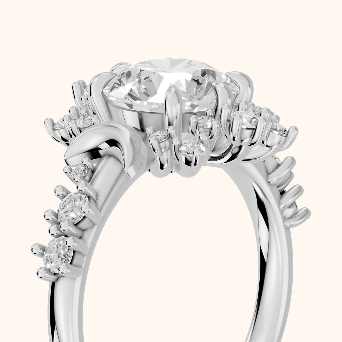 Solara Cluster Halo Round Diamond Engagement Ring in White Gold - slant-view.webp