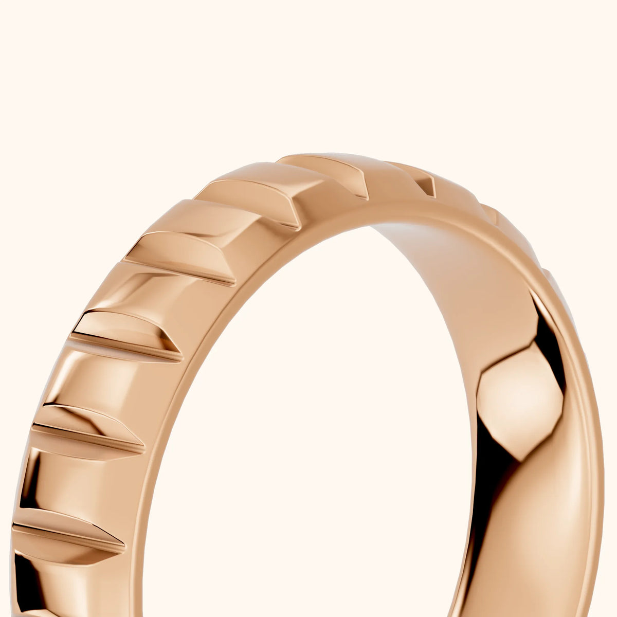 Odile Grooved Low Dome Wedding Band in Rose Gold - slant-view