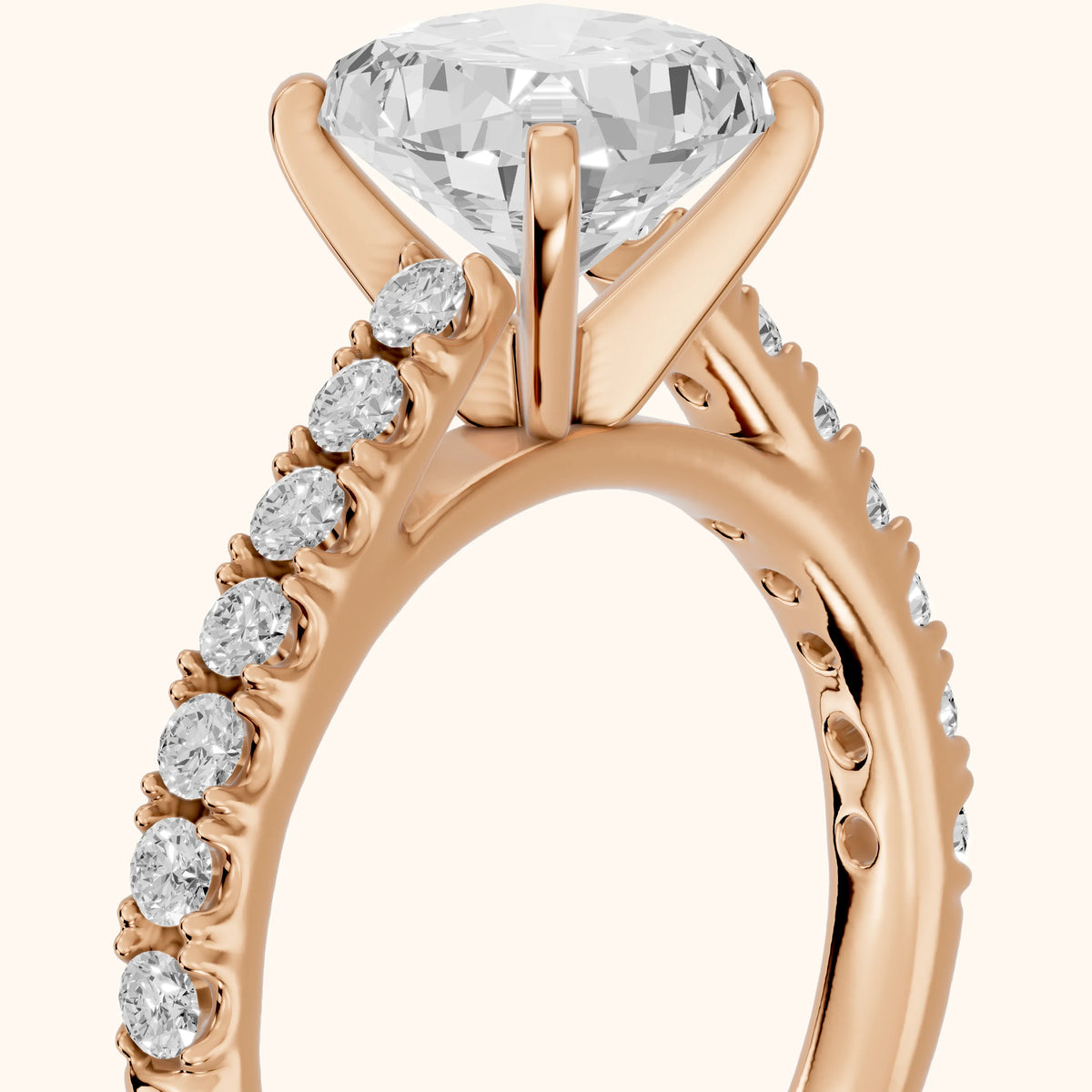 Keira Statement Pavé Cushion Diamond Engagement Ring in Rose Gold - slant-view.webp