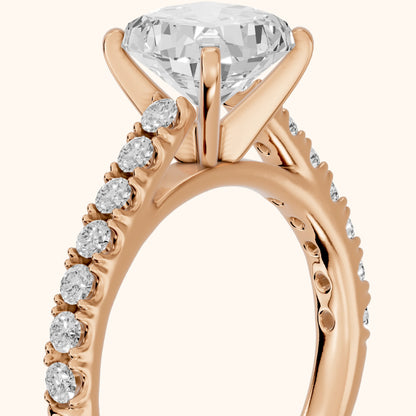 Keira Statement Pavé Cushion Diamond Engagement Ring in Rose Gold - slant-view.webp
