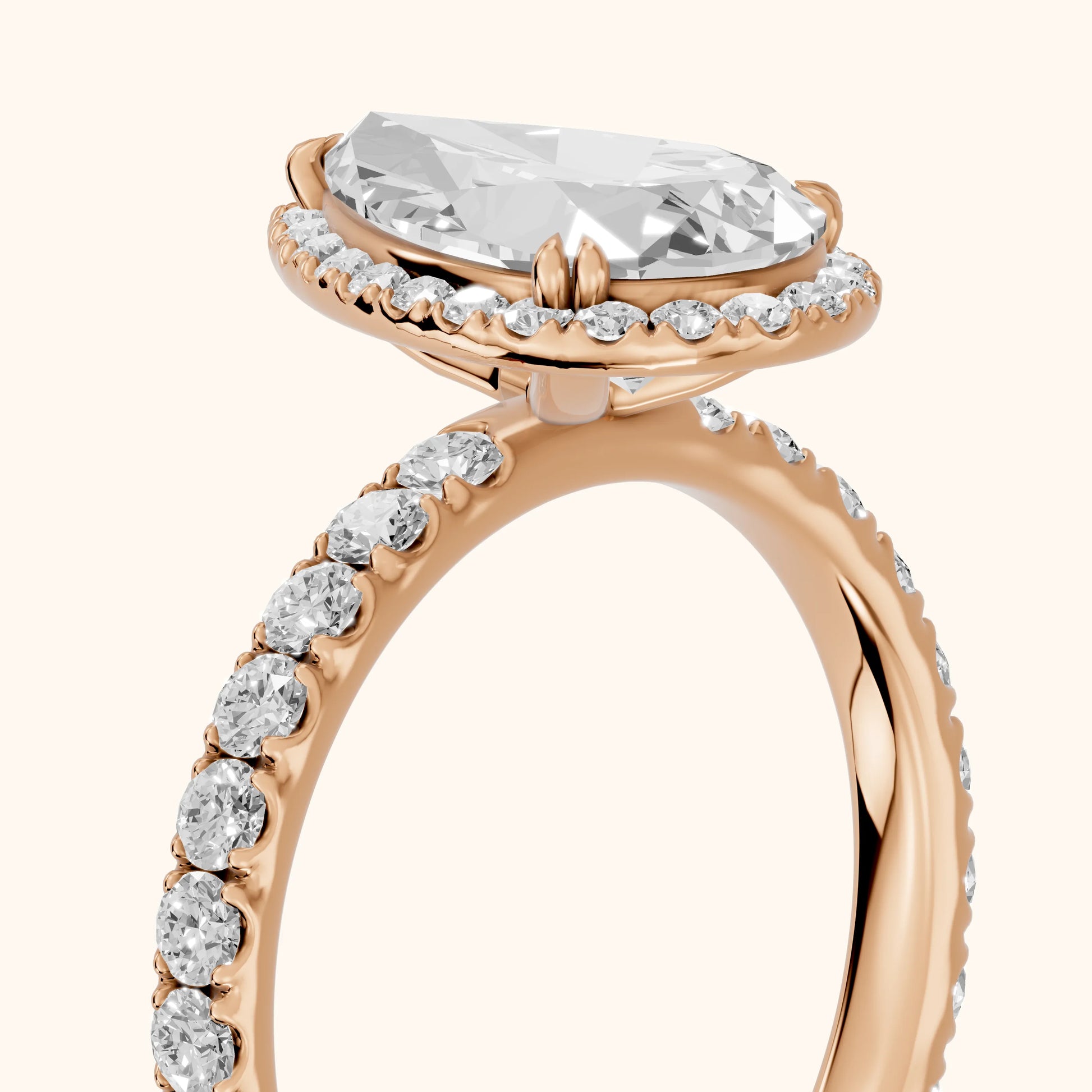 Chloe Halo Pavé Pear Diamond Ring in Rose Gold - slant-view.webp
