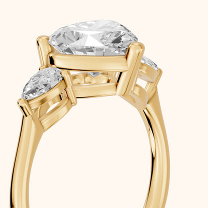 Faye Three-Stone Trellis Heart Diamond Ring in Yellow Gold - slant-view.webp