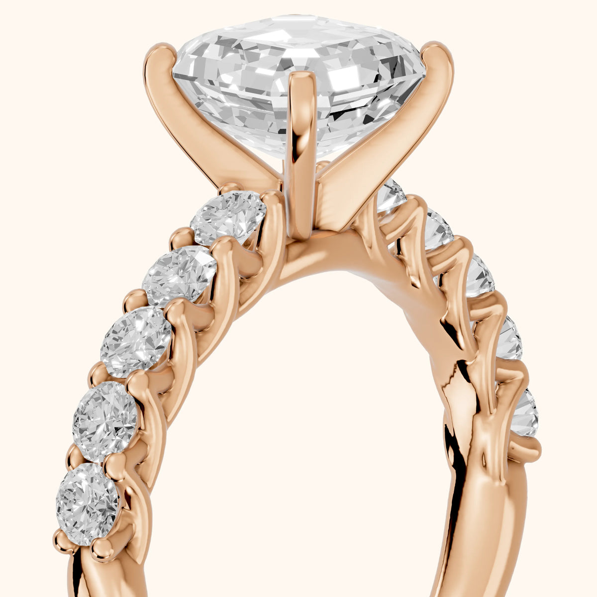 Heloise Statement Pavé Asscher Diamond Engagement Ring in Rose Gold - slant-view.webp