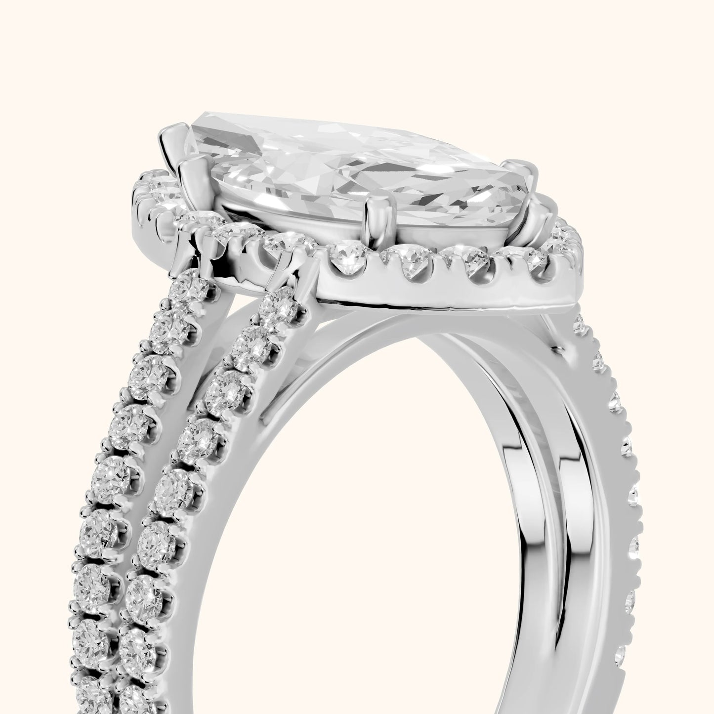 Kira Halo Split Shank Marquise Diamond Engagement Ring in White Gold - slant-view.webp