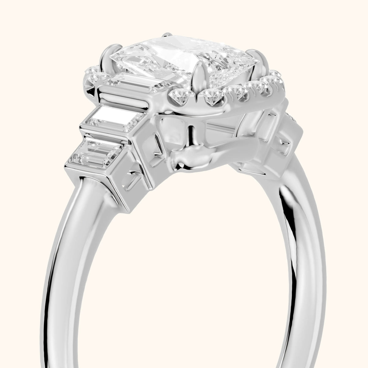 Antonia Baguette Halo Radiant Diamond Engagement Ring in Platinum - slant-view.webp