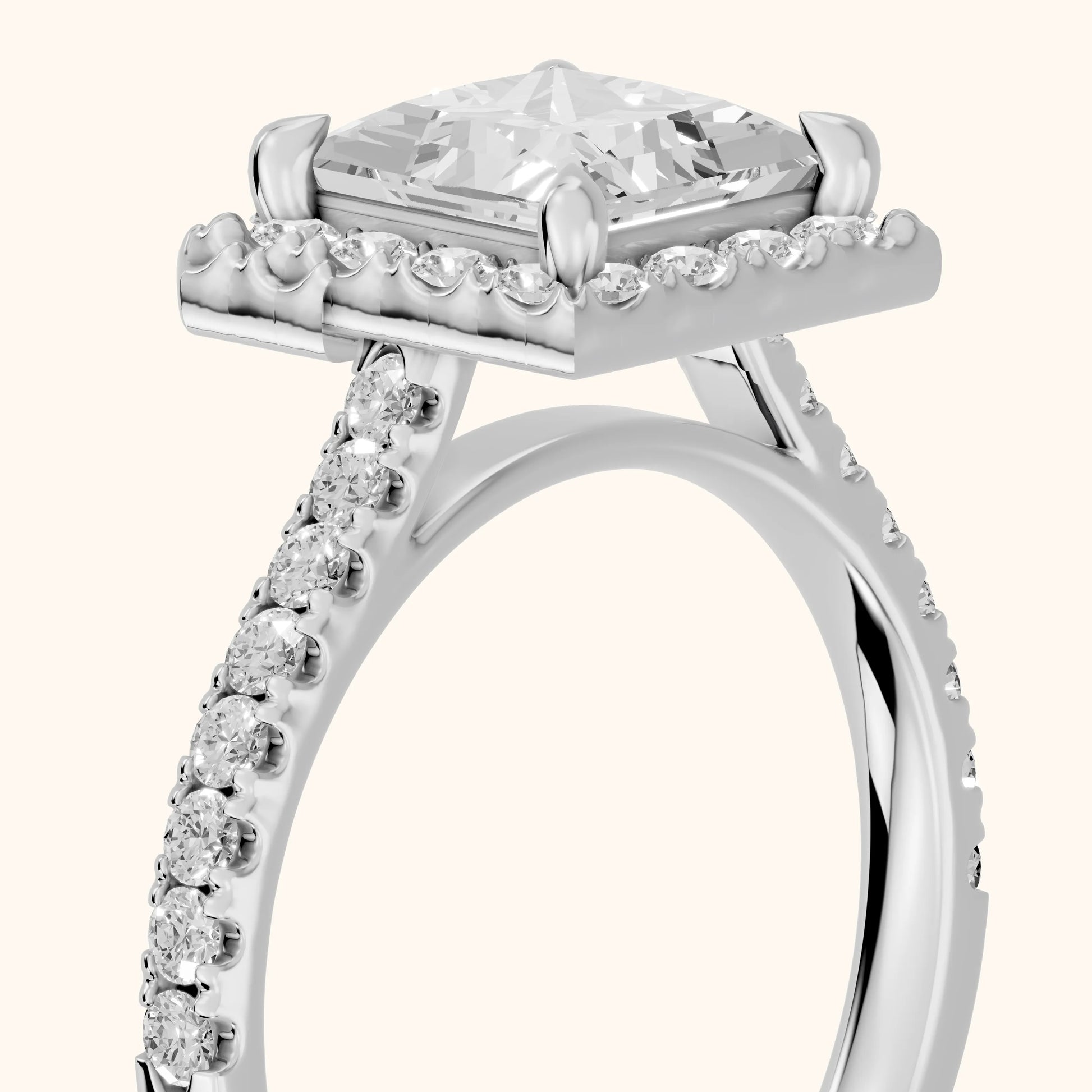 Amara Halo Claw Prong Princess Diamond Ring in Platinum - slant-view.webp