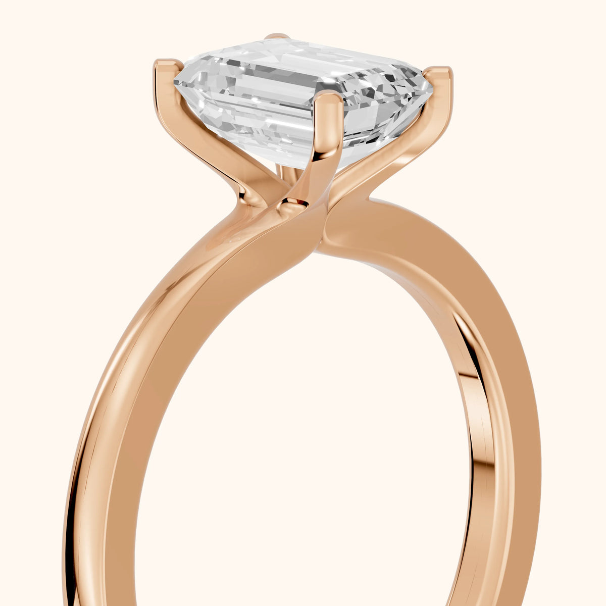 Matilda Cathedral Solitaire Emerald Diamond Engagement Ring in Rose Gold - slant-view.webp