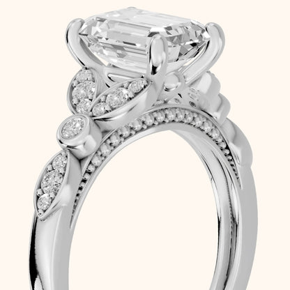 Polly Floral Cluster Emerald Diamond Engagement Ring in White Gold - slant-view.webp