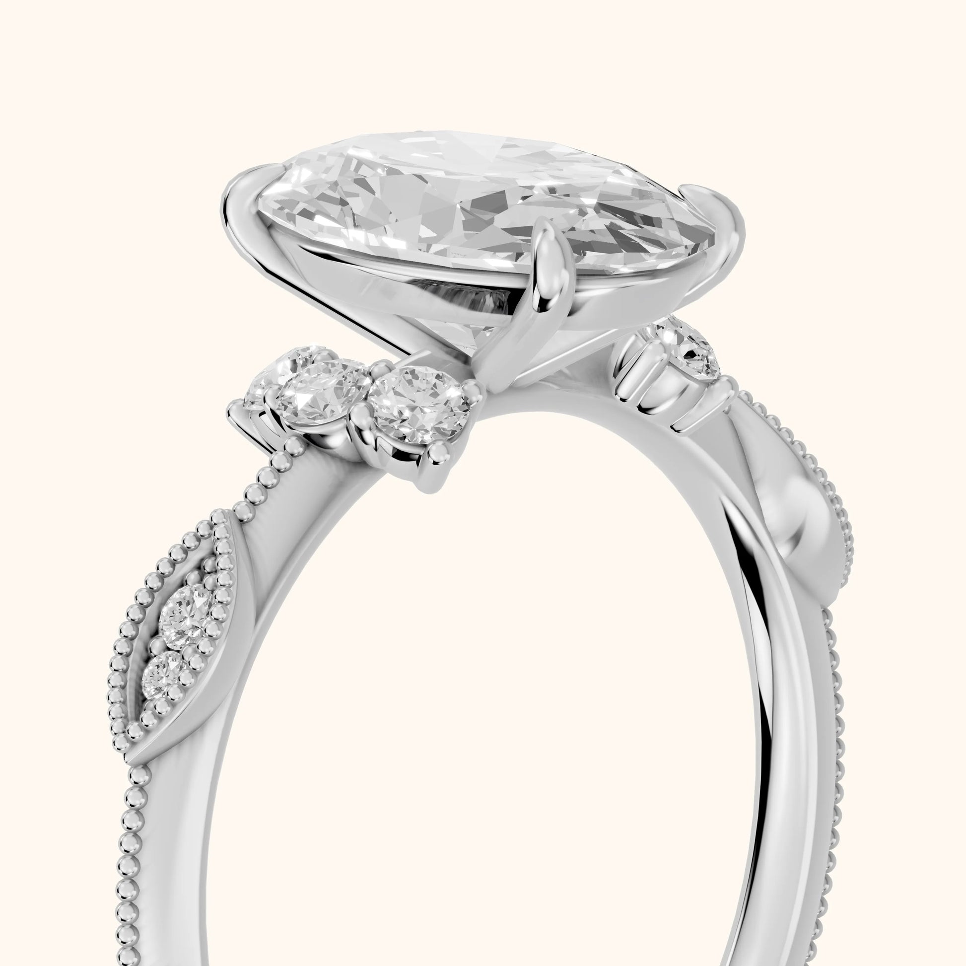 Naomi Vintage Milgrain Oval Diamond Engagement Ring in Silver - slant-view.webp