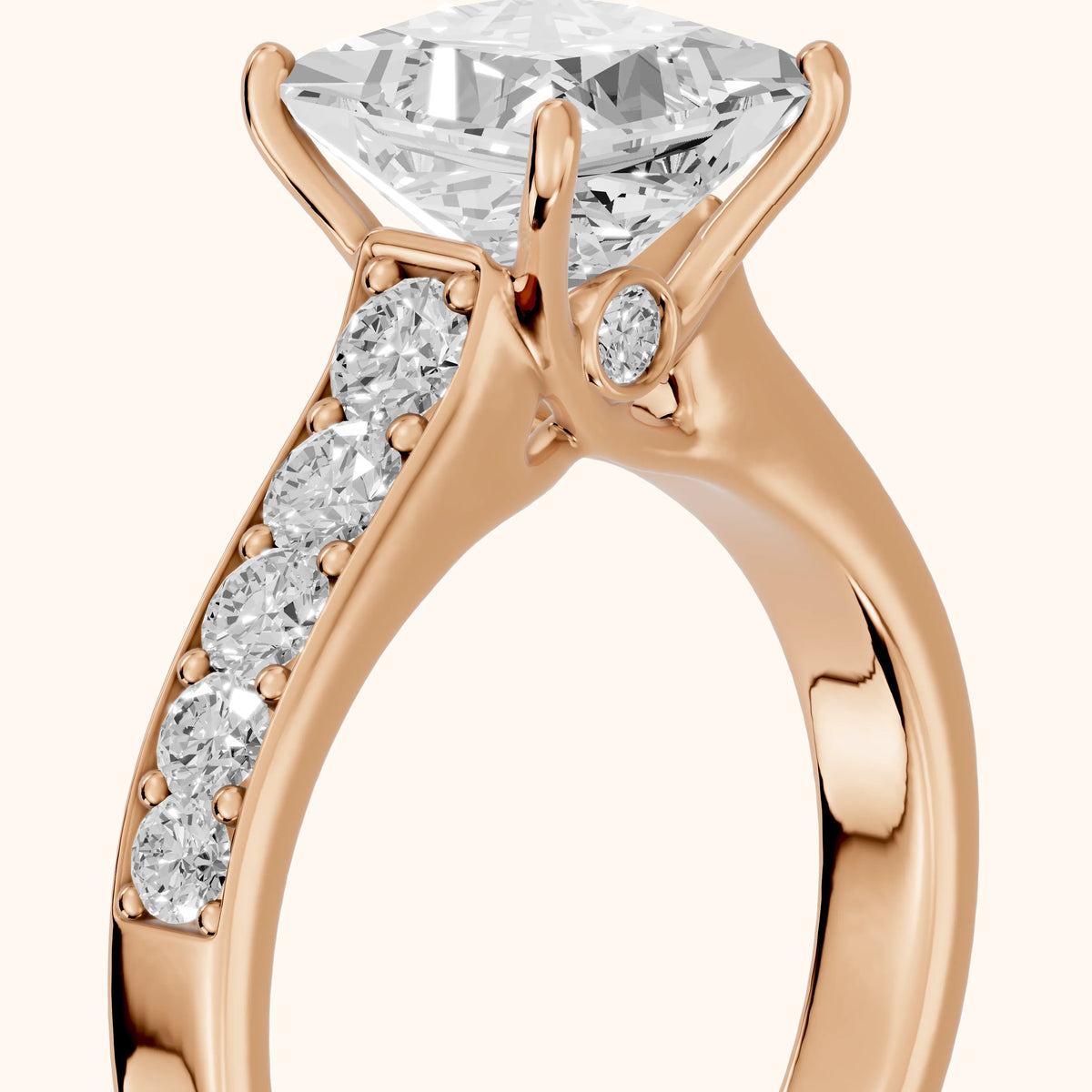 Belinda Cathedral Pavé Princess Diamond Engagement Ring in Rose Gold - slant-view.webp